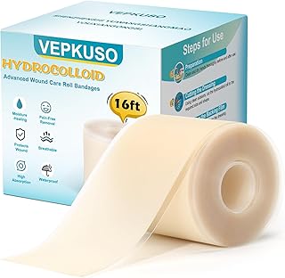 Vepkuso Hydrocolloid Bandage Roll, 2 Inch x 16 Feet | Wound Dressing & Blister Tape | Medical Grade Hydrocolloid for Acne, Blisters, Heels, Knees | Cut-to-Size Pimple Patch Roll, Gift Idea