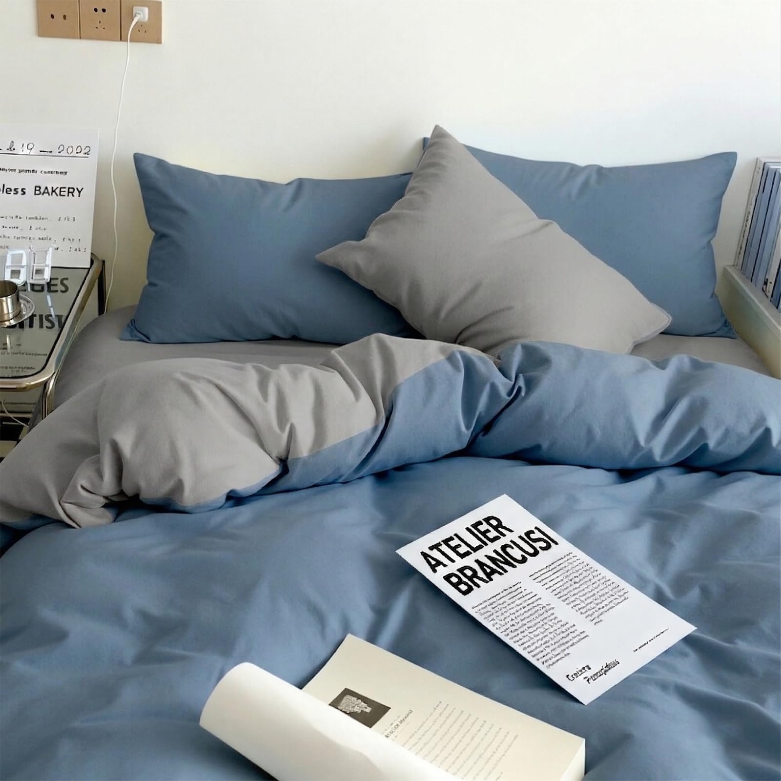 Vryxel Bedding Double Duvet Cover Set Bed Zipper Blue Gray 200×200CM — image 1
