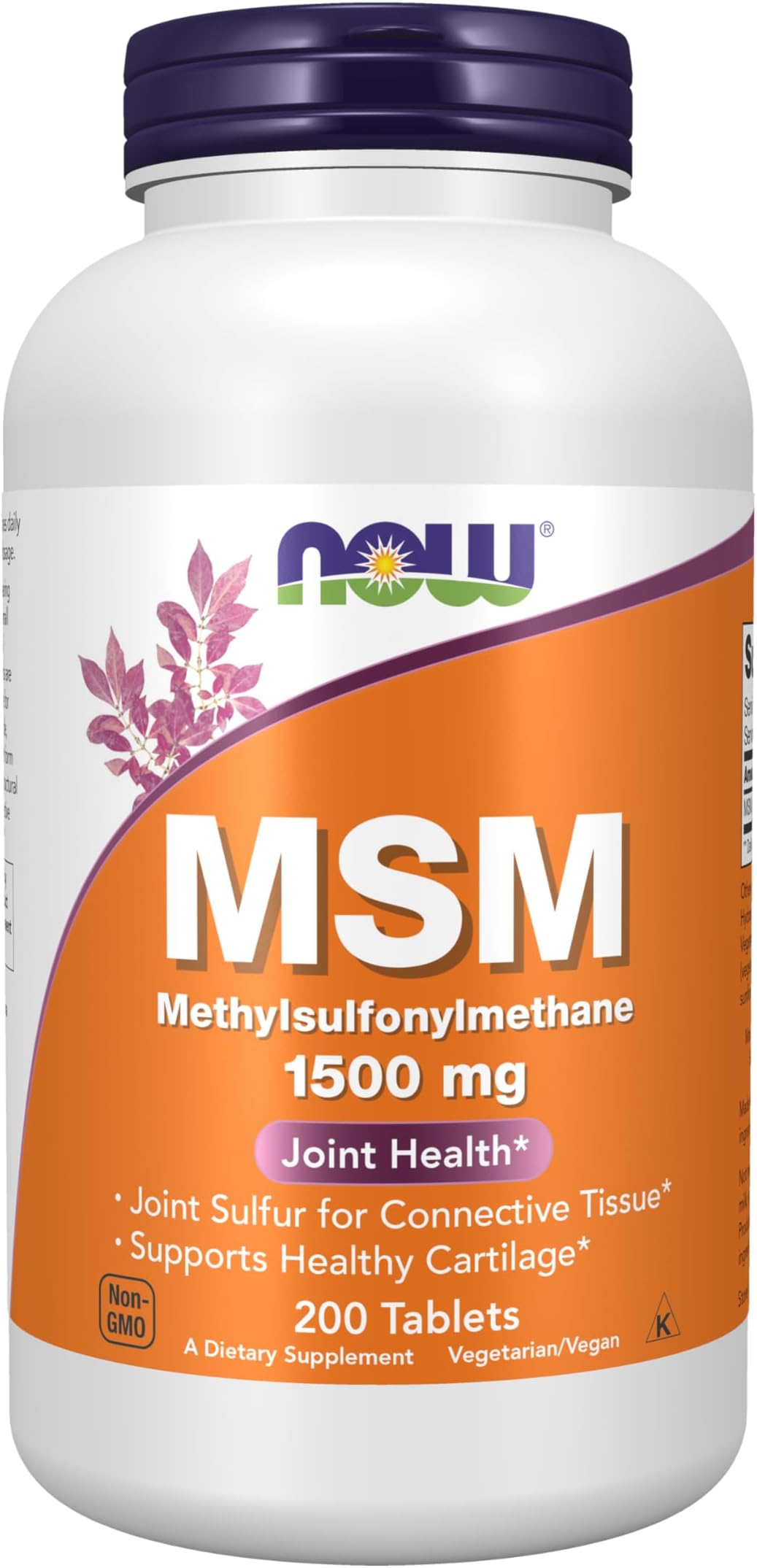 NOW Foods Supplements, MSM (Methylsulfonylmethane) 1,500 mg, Supports Healthy Cartilage*, Joint Health*, 200 Tablets