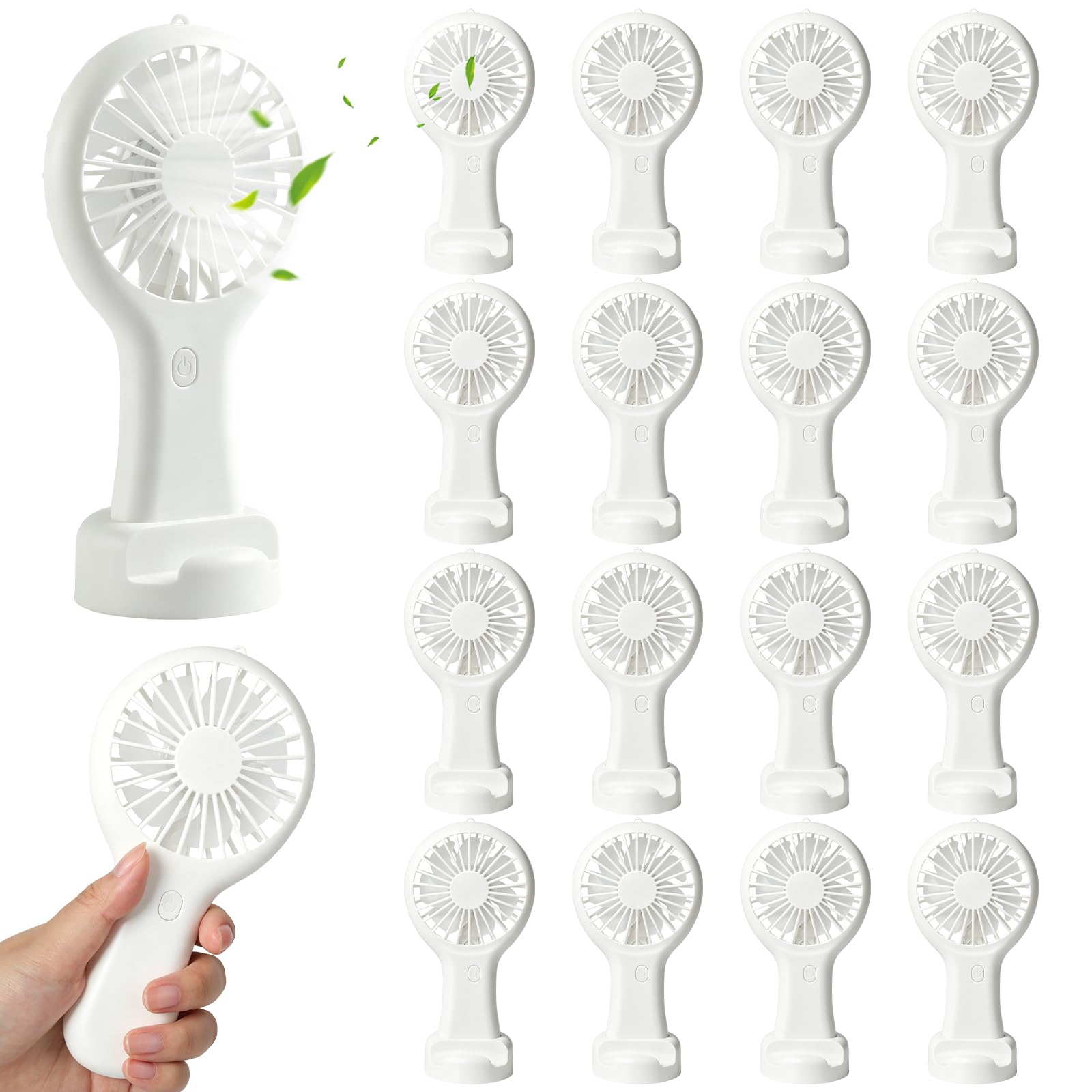 Confezione da 16 mini ventilatori portatili, ricaricabili tramite USB, con supporto da scrivania, funzionamento a batteria a 3 velocità, ventilatore portatile con cavo di ricarica, per matrimoni
