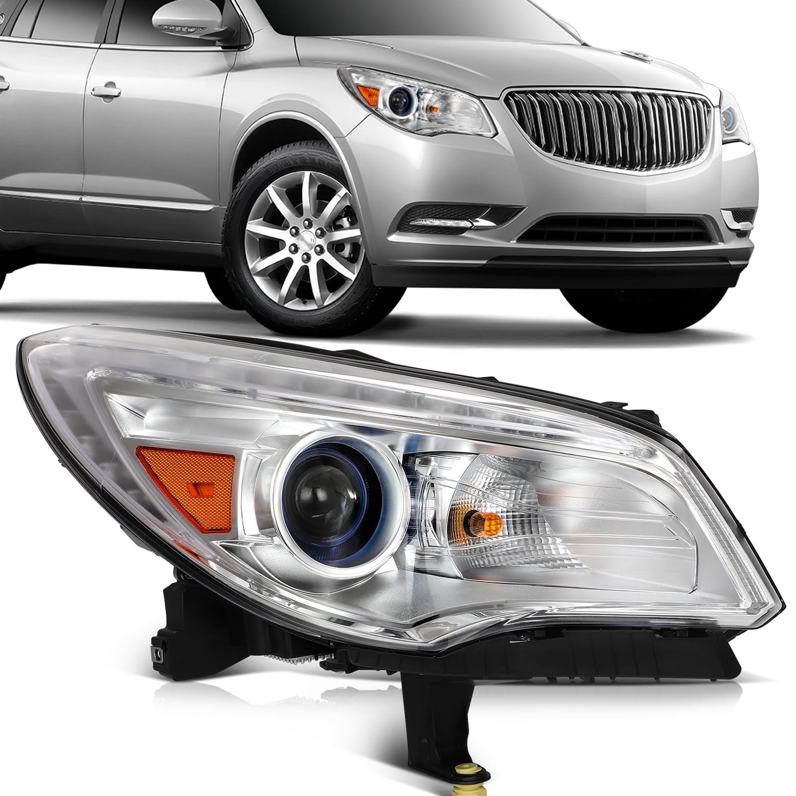 Photo 1 of SCITOO Headlight Assembly Fit 2013-2017 for Buick Enclave Pair Headlamps Chrome Housing Amber Reflector 84026395