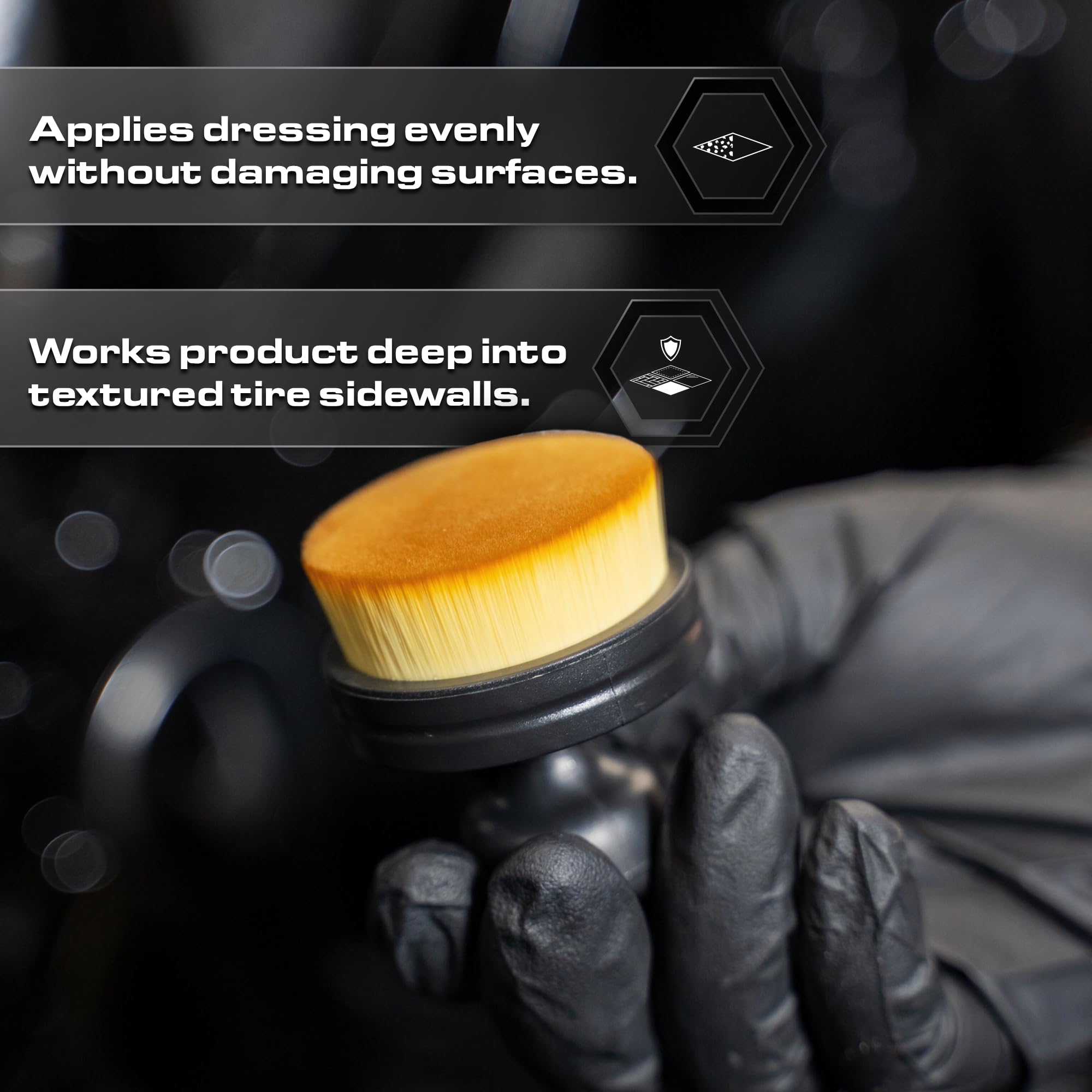 Blackline Reifenapplikatorbürste – Automobil-Reifenverband-Applikator – ultraweiche Borsten, Aufbewahrungsbehälter, 6,3 cm Durchmesser