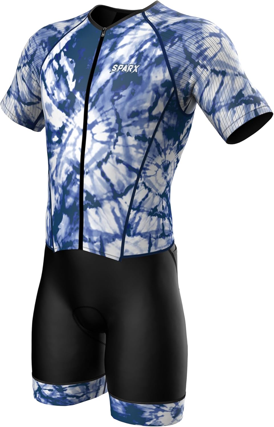 Sparx Mens Elite Aerosuit Triathlon Suit Mens Short Sleeve Tri Suit Skinsuit (Tie&Dye Blue, 3XL)