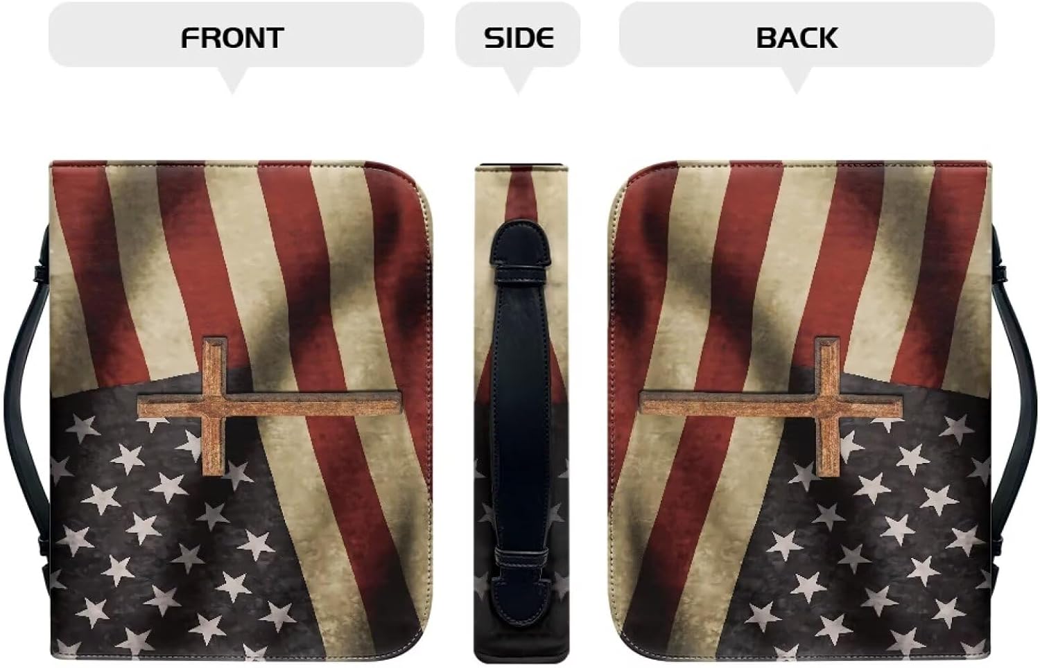 Cozeyat American Flag Cross Bible Covers for Men with Pen Slots, Christian Cross Design Bible Case for Women XL Size Scripture Bag Bible Study Supplies
