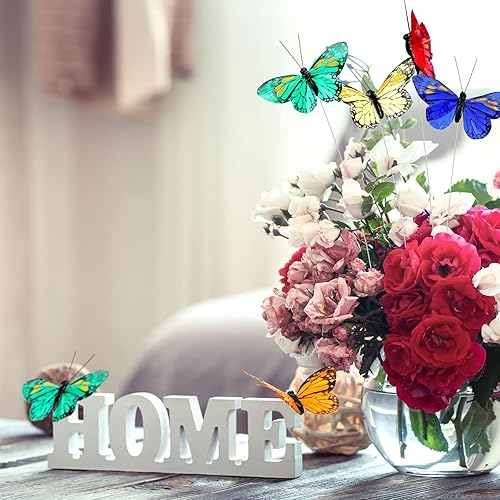 Miniatura 16 de Ysleen Juego de 12 mariposas monarca de Halloween, mariposas artificiales, púas de plumas con alambre para manualidades, flores falsas, suministros