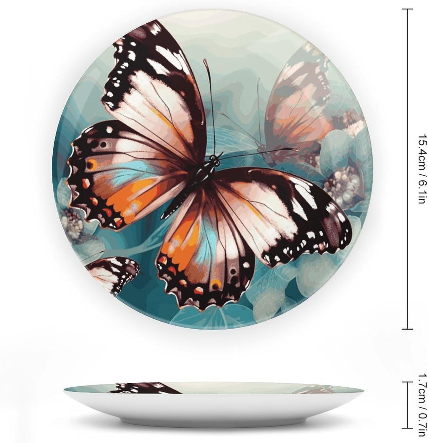 Beautiful Butterfly Bone China Decorative Plate Exquisite Ornamental Wall Hanging Platter 6/7/8/10 Inch Vintage Art Ceramic Decor Dish for Home Tabletop Decor Housewarming Gift image 2