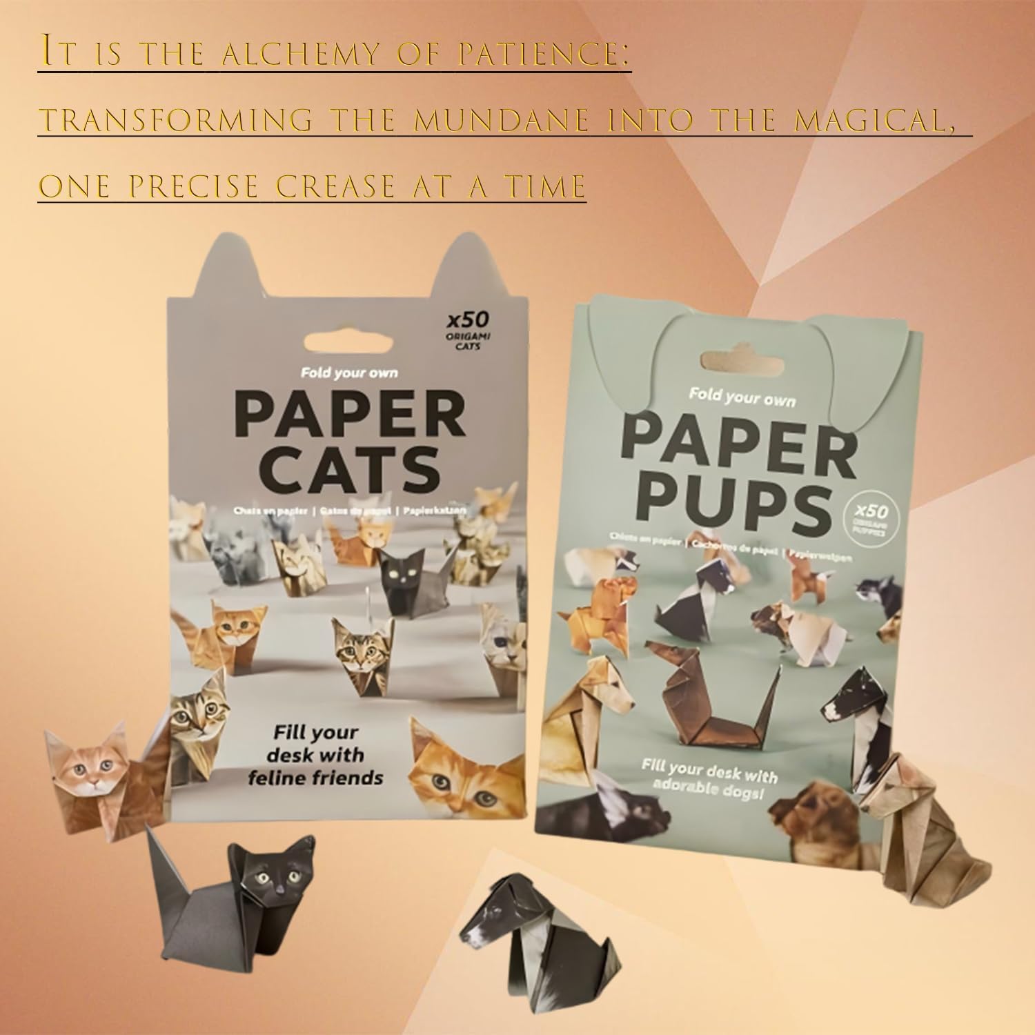 clould fitness DIY Paper Cats Kit, 50 Sheets DIY Origami Paper to Fold Cute Cat Figures, Desk Decor and Gift for Pet Lovers (Cat)