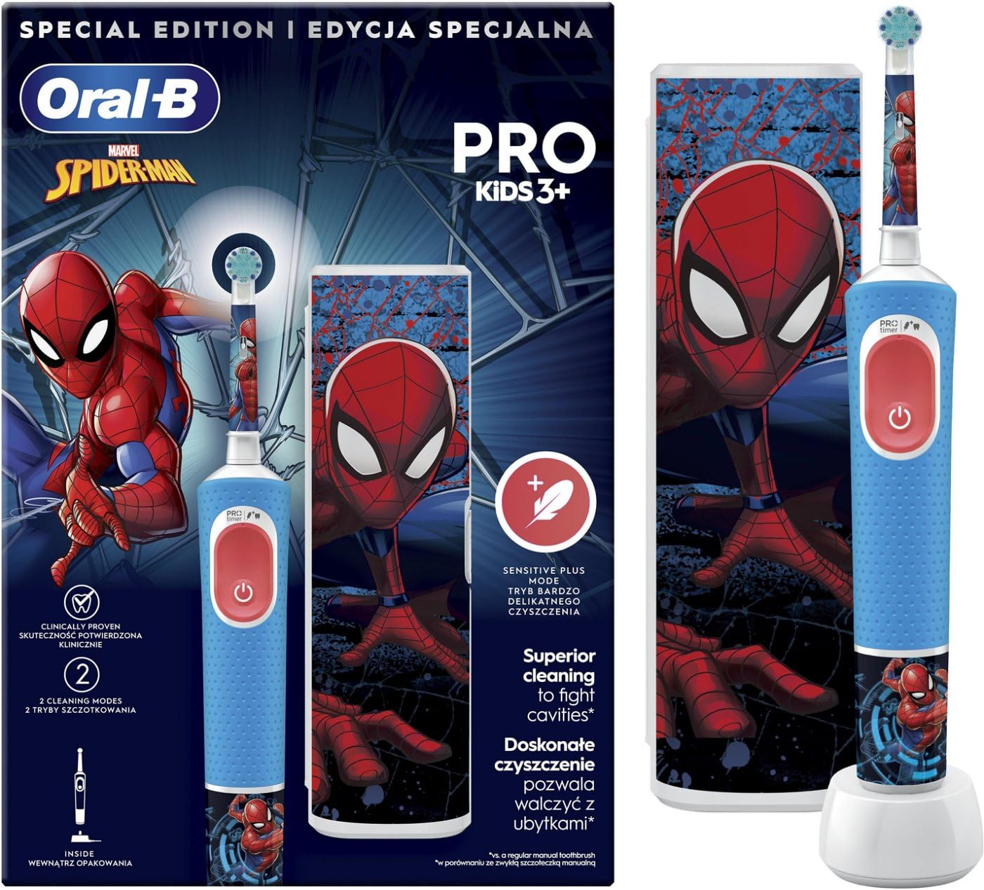 Oral-BVitality Pro Kids Spiderman Electric Toothbrush with Travel Case
