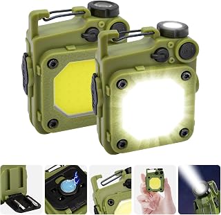 LED Keychain Flashlight 2 Pack, Rechargeable Mini Work Light, COB Portable Pocket Small Flashlight 6 Light Modes with Carabiner, Magnet and Screwdriver for Night Camping, Hiking, Emergency
