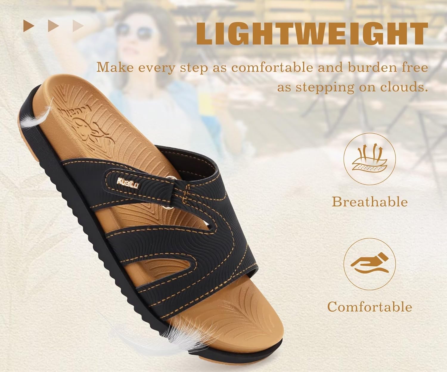 KuaiLu Womens Dressy Orthopedic Sandals Lightweight Cushion Foam Slides Sport Recovery Walking Slippers with Plantar Fasciitis Arch Support - Image 7