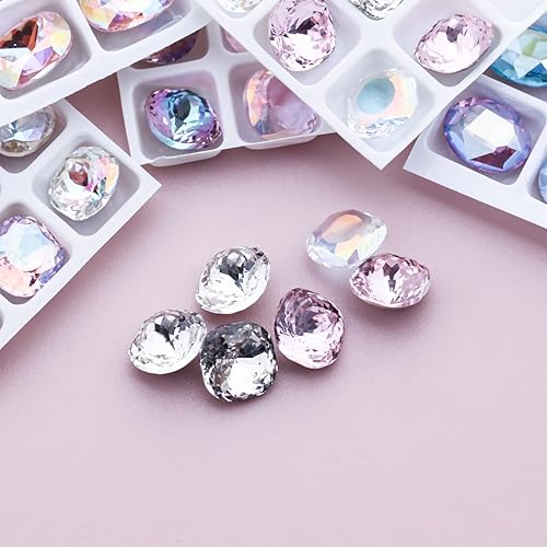 Miniatura 5 de 12 diamantes de imitación grandes de cristal K9 para decoración de uñas, forma cuadrada redonda, 0.394 x 0.315 in, piedras preciosas plateadas,