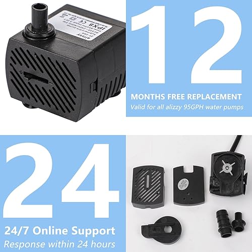 Miniatura 6 de alizzy Bomba de agua pequeña ultra silenciosa de 95 GPH (360 L/H, 5 W), mini bomba de agua sumergible de larga duración para fuente, acuario, tanque