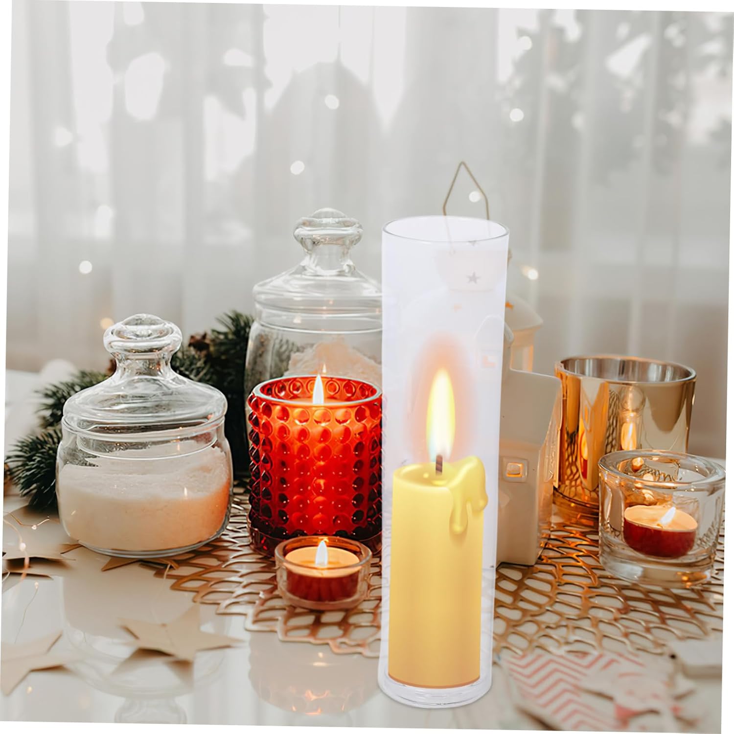 Ciieeo Set of Small Glass Taper Candle Holders with Crystal Covers for Christmas