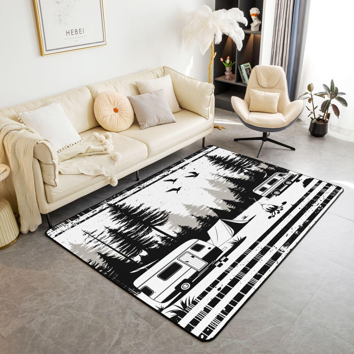 Tapis de salon oiseau héron vintage 150x200cm pour réchauffer un sol froid et relooker un salon rustique