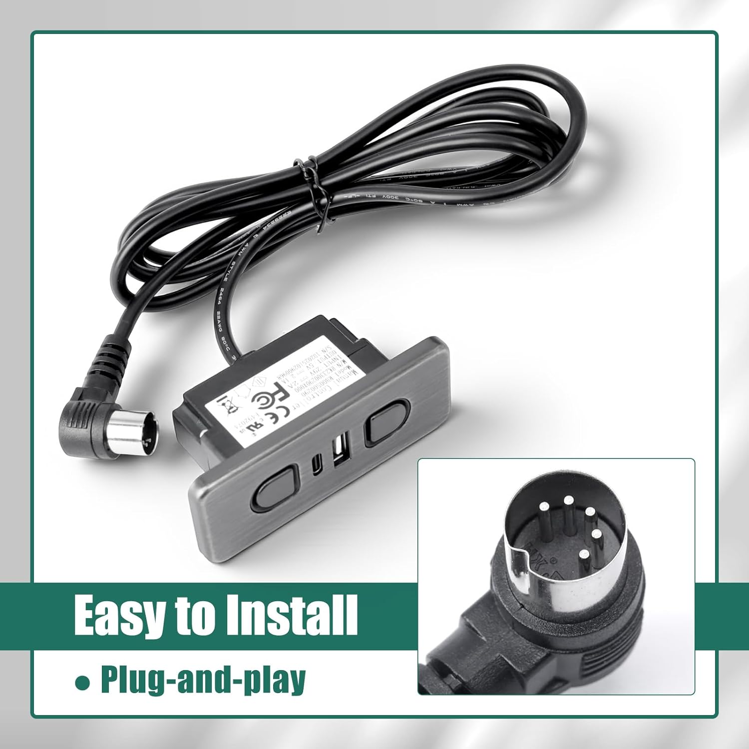 YUXIVCNE 23300290X000 Recliner Controller 2 Function Keys 5 Pin Replacement for WPS2C10070 RB00500290 Hand Control w/USB Type A C Port