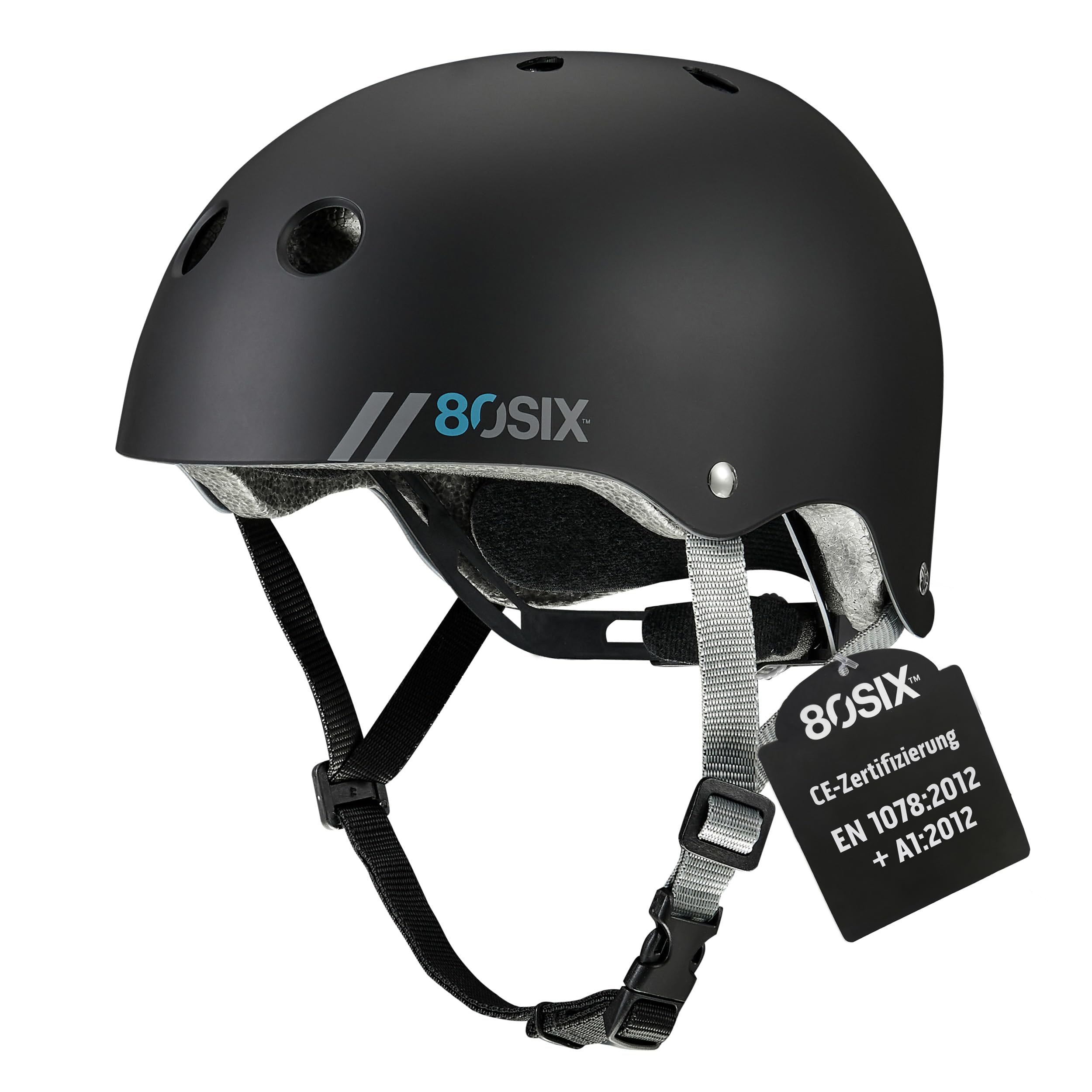 80SIX Skaterhelm Kinder, Verstellbarer Fahrradhelm für Jugendliche und Erwachsene, CE EN1078 Zertifiziert, für Skateboard, Fahrrad, Roller, E-Scooter, 49-61cm