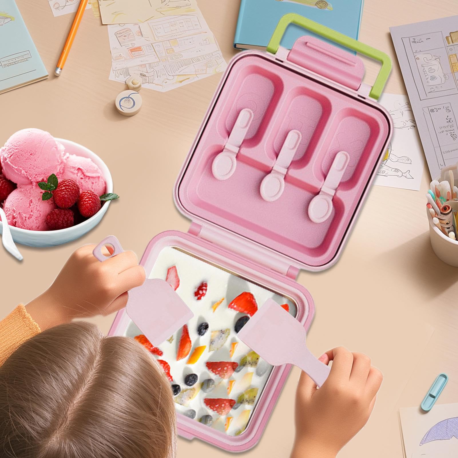 Moldes para Helados y Polos Recipiente 2 en 1 para Rollos de Crema | Bandeja Multifuncional para Rollos de Yogur, Herramienta de Fácil Liberación para Postres en Reuniones