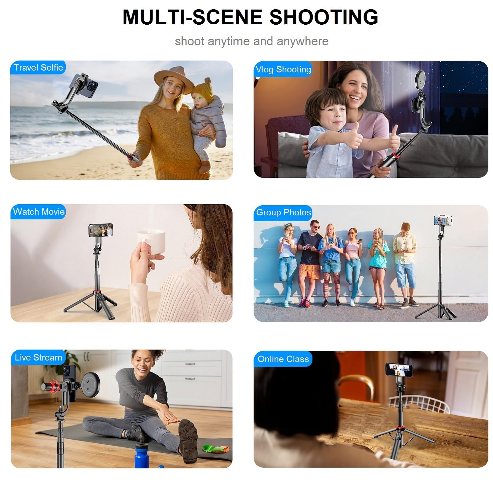 Perche à selfie magnétique pour iPhone – Trépied de téléphone de 129,5 cm compatible avec Magsafe, trépied de voyage pour iPhone, téléphones portables, Android, appareil photo, enregistrement vidéo,
