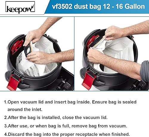 Miniatura 3 de Paquete de 12 bolsas para aspiradora VF3502, compatibles con Ridgid & Craftsman Vacuum de 12 a 16 galones, bolsas de repuesto para aspiradoras,