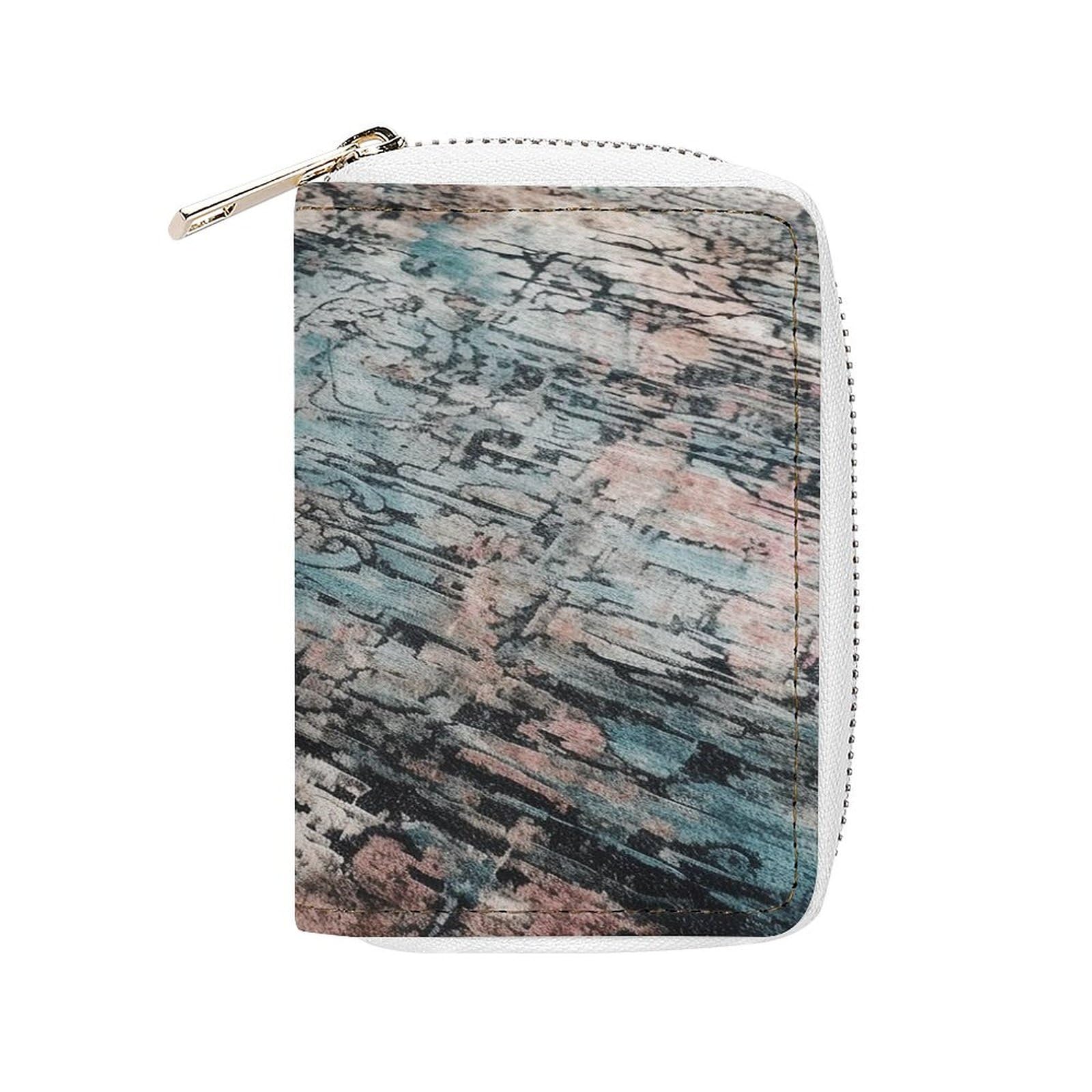 Leather Card Organizer Case Card Wallet Credit Card Holder Gray And Black Pattern Printed Zipper Card Cases Holder