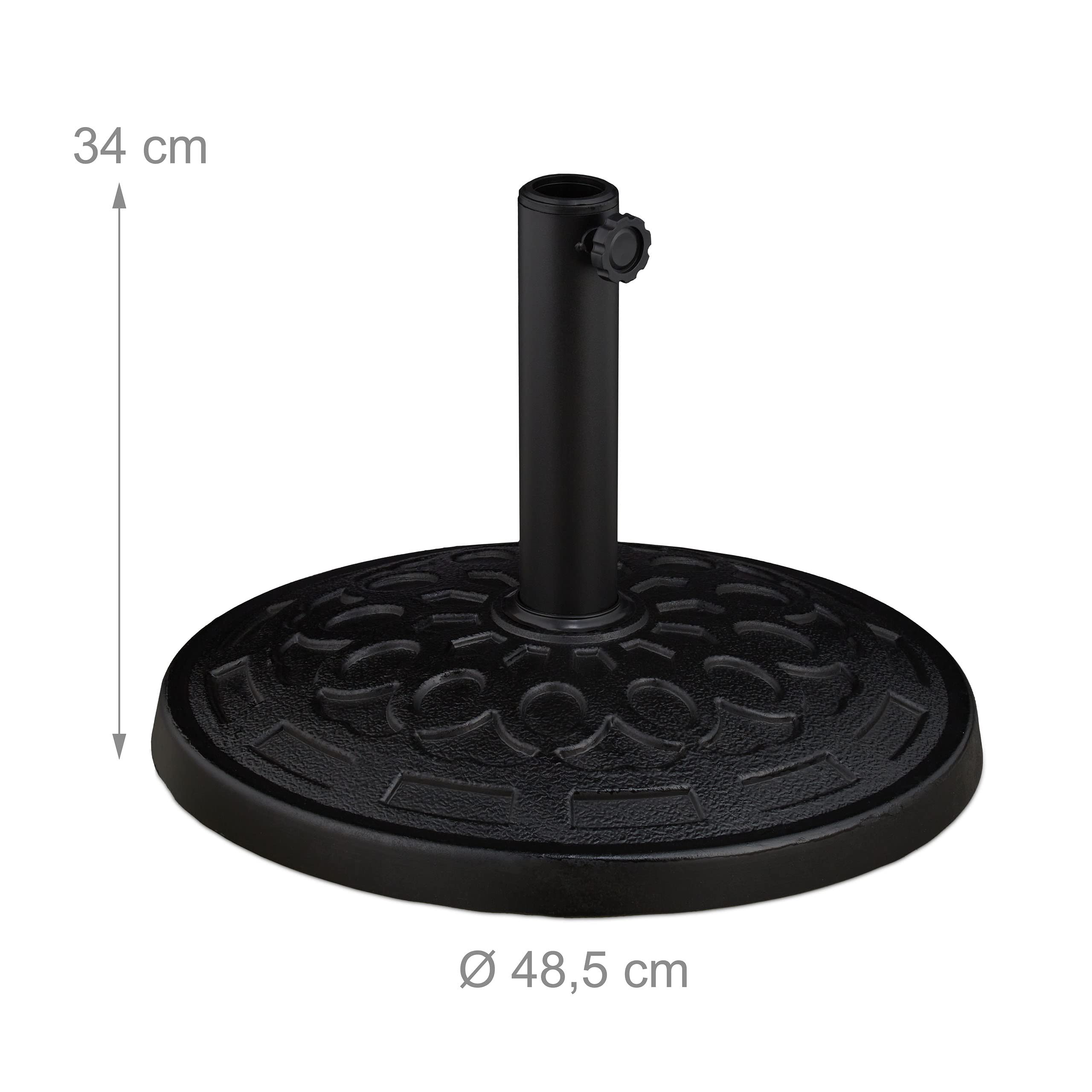 Relaxdays Base per Ombrellone, per Aste da 38-48 mm, Basamento per Parasole, per Giardino, Terrazza e Balcone, Nero