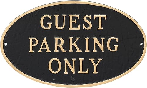 Montague Metal Products Letrero ovalado con inscripción "Guest Parking Only", color negro con letras doradas, 10 x 18 pulgadas