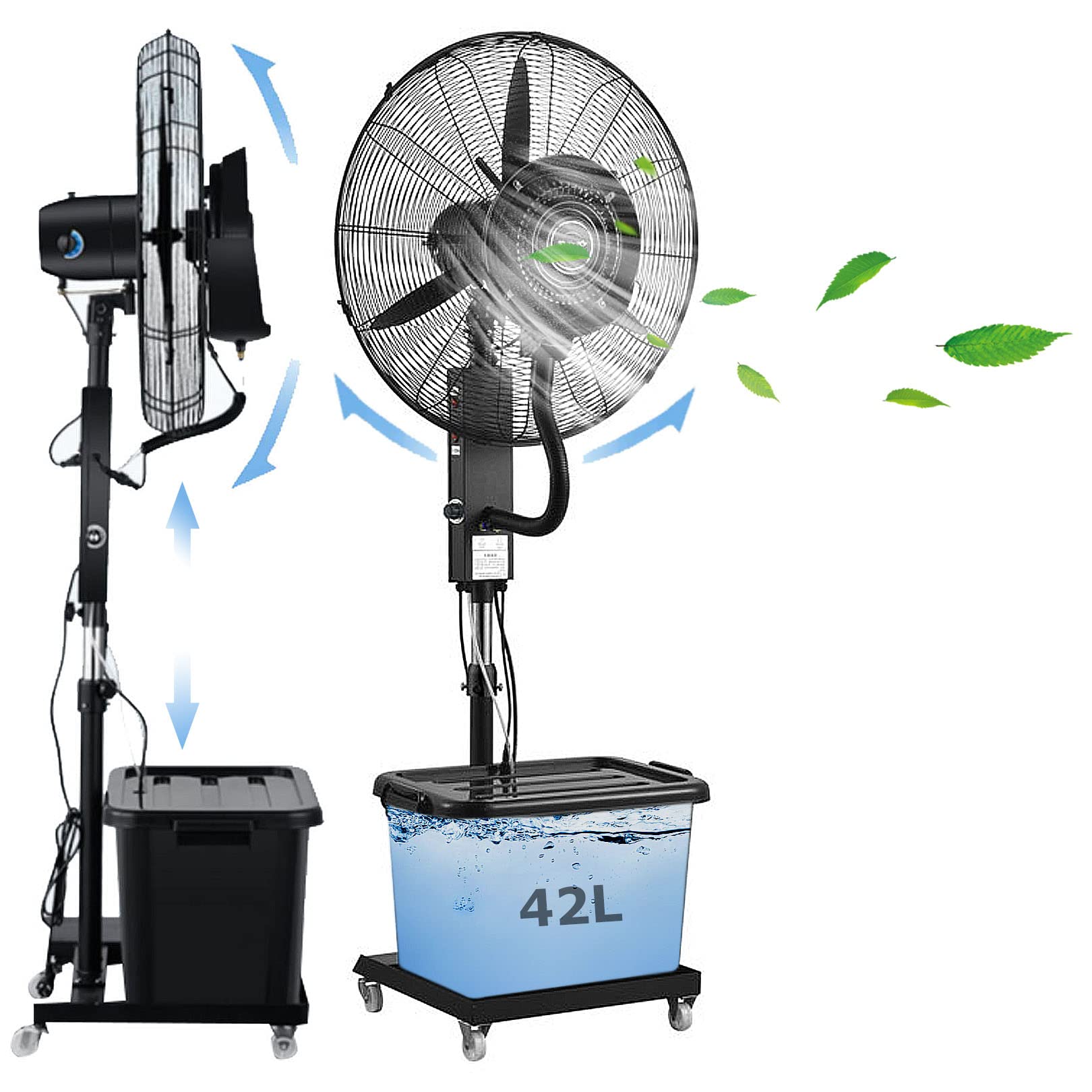 asdchZen Outdoor Misting Fan 90°Oscillating Pedestal Fan With Cooling Mist, Adjustable Height, 3 Speeds For Patio, Restaurant, Garage, Gym, Workshop,71cm/28in