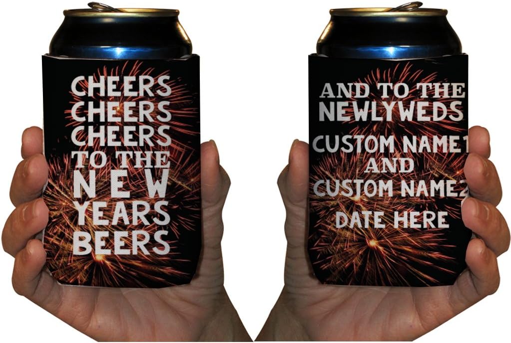VictoryStore Can and Beverage Coolers: Customizable “Cheers Cheers Cheers” New Years Wedding Can Coolers - 25pc
