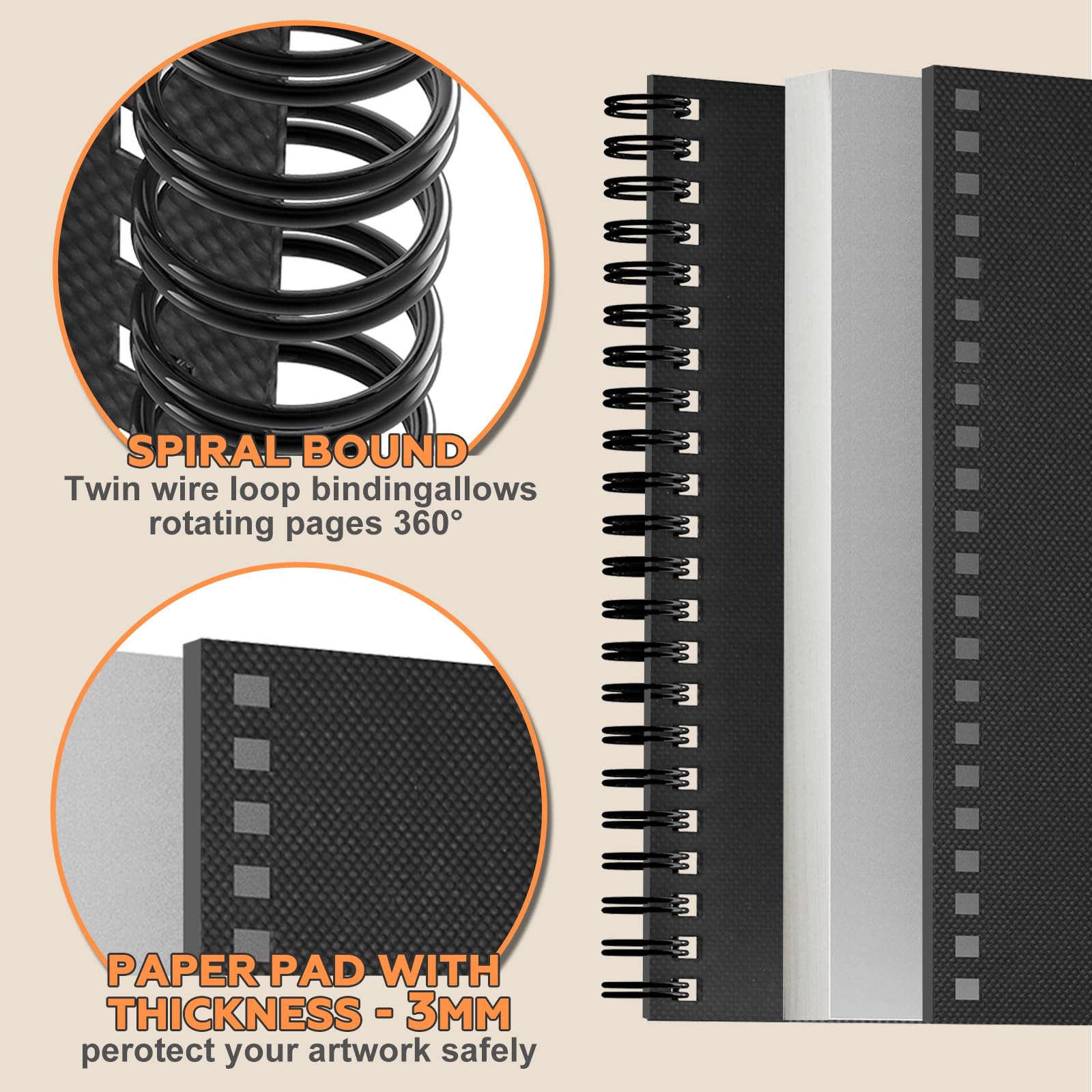 Paquete de 2 cuadernos de bocetos de tapa dura de 5.5 x 8.5 pulgadas y 1 paquete de 9 x 11 pulgadas, 3 paquetes de 80 hojas (68 libras/100 g/m²), cuaderno de bocetos de doble cara, encuadernado en