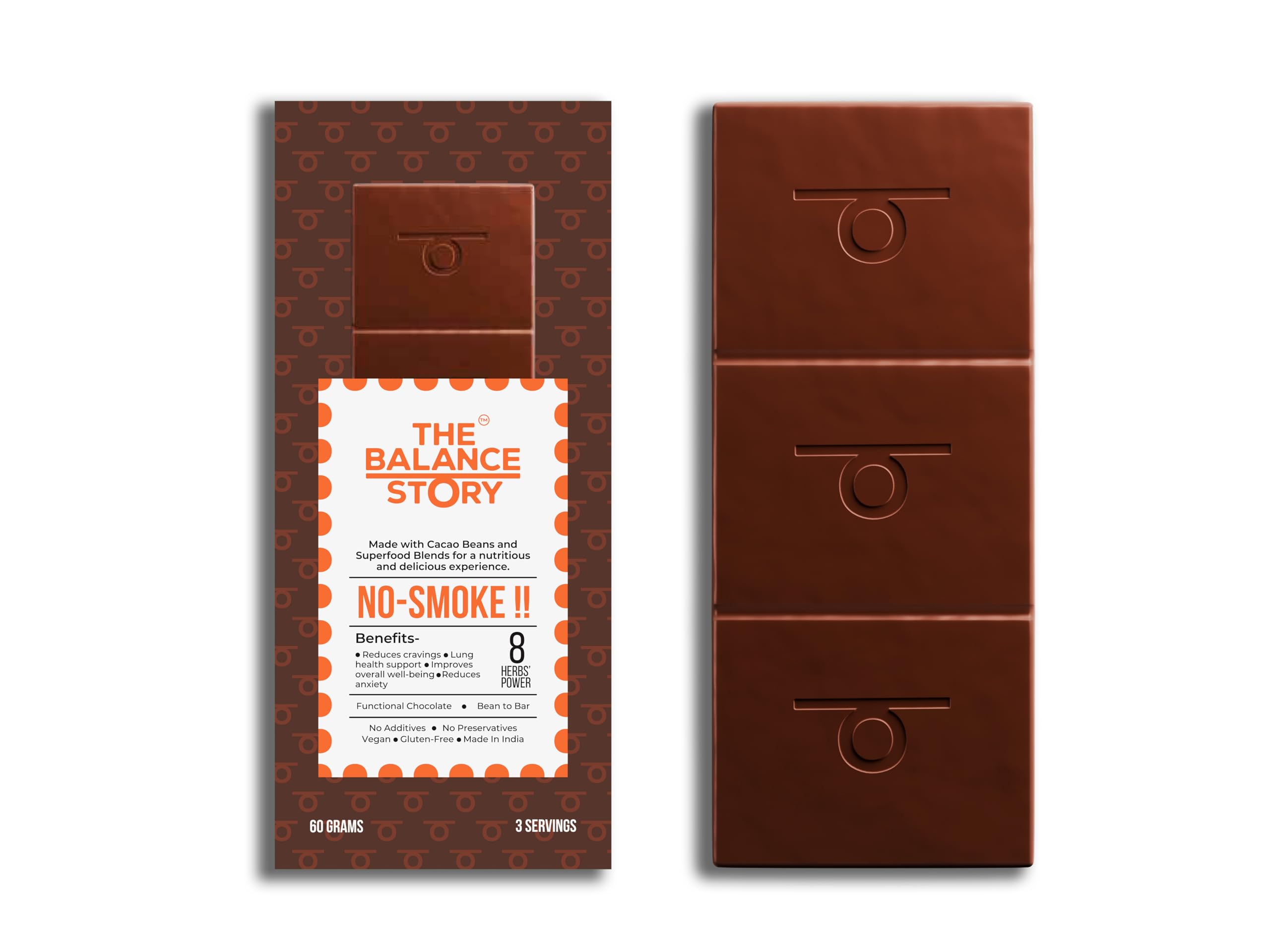The Balance Story NO-SMOKE Dark Chocolate Bar Enrich with Gurana, Passion Flower & Coffee Beans, Cacao Solid Mass & Butter Ashwagandha | Dark Chocolate | Gluten Free - 60 Grams with 3 Servings
