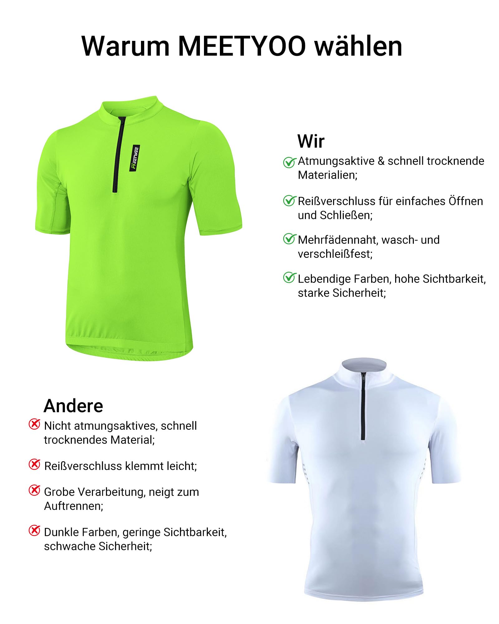 MEETYOO Maglia da Ciclismo da Uomo a Maniche Corte e Maniche Lunghe, Traspirante, Leggera, ad Asciugatura Rapida, con Cerniera Facile da Aprire e 3 Tasche Posteriori, Ideale per la Primavera e