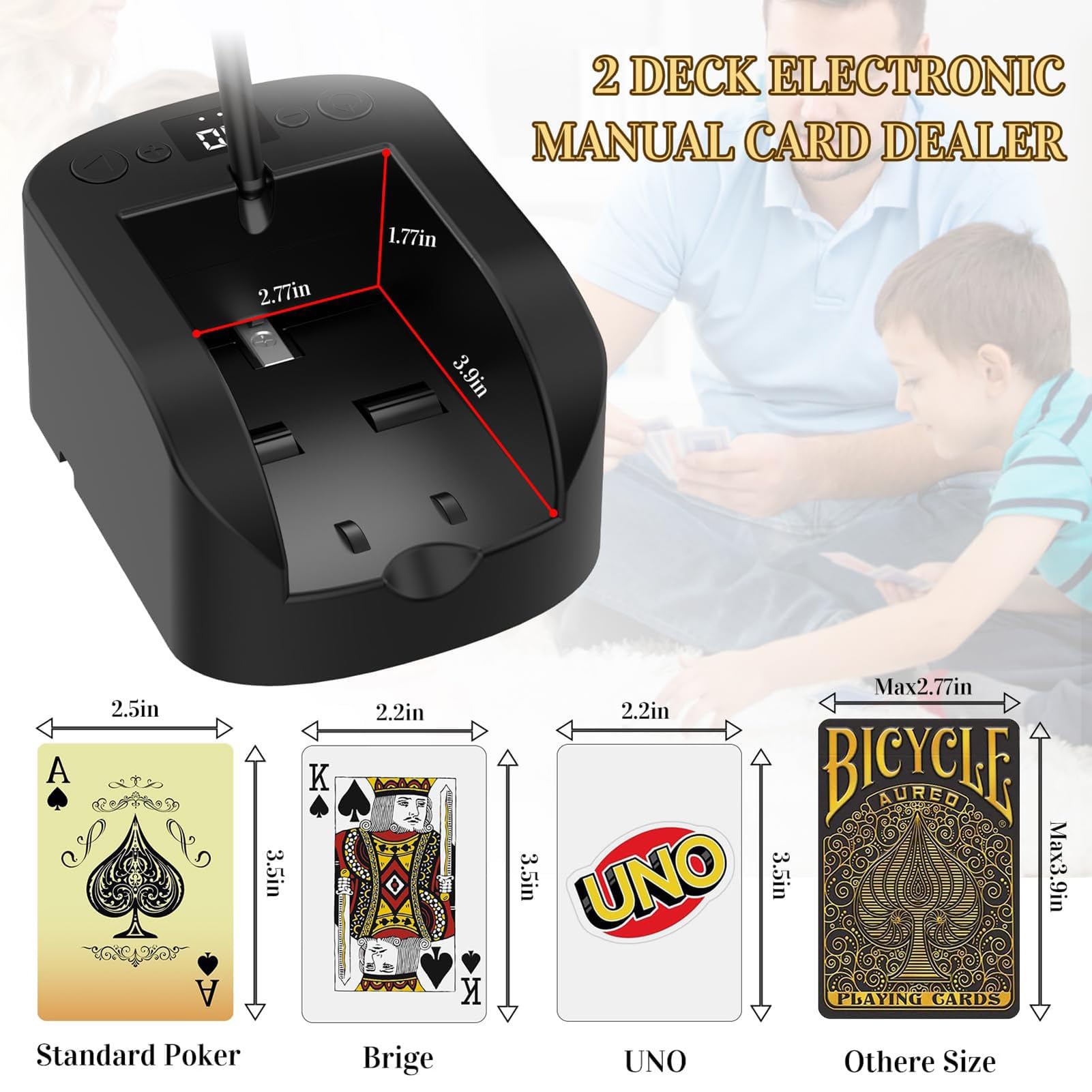 Distributeur de cartes semi-automatique 2 jeux, 2 à 8 joueurs, distributeur automatique de cartes rotatif, distributeur de cartes manuel électronique for jeux de casino, distributeur de cartes recharg