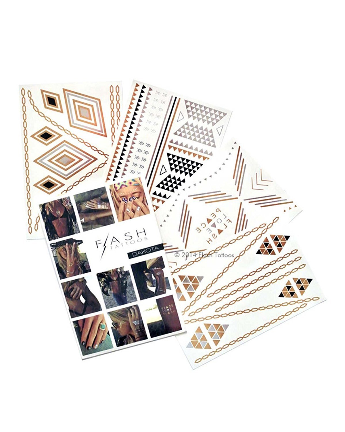 Flash Tattoos Dakota Authentic Metallic Temporary Tattoos 4 Sheet Pack (Black/gold/silver) - Includes Over 43 Premium Waterproof Tattoos