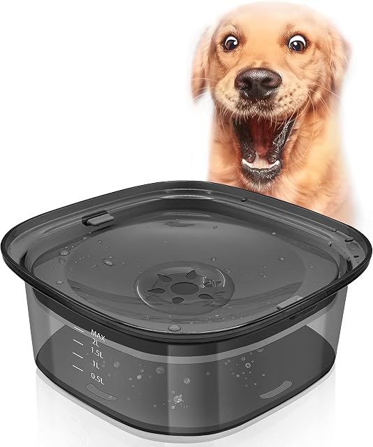 Decyam Non Spill Dog Water Bowl,Slow Water Feeder for Dogs, Spill Proof Transprent Dog Water Bowl, 2L / 70 oz Large Capacity Pet Water Dish for Dogs