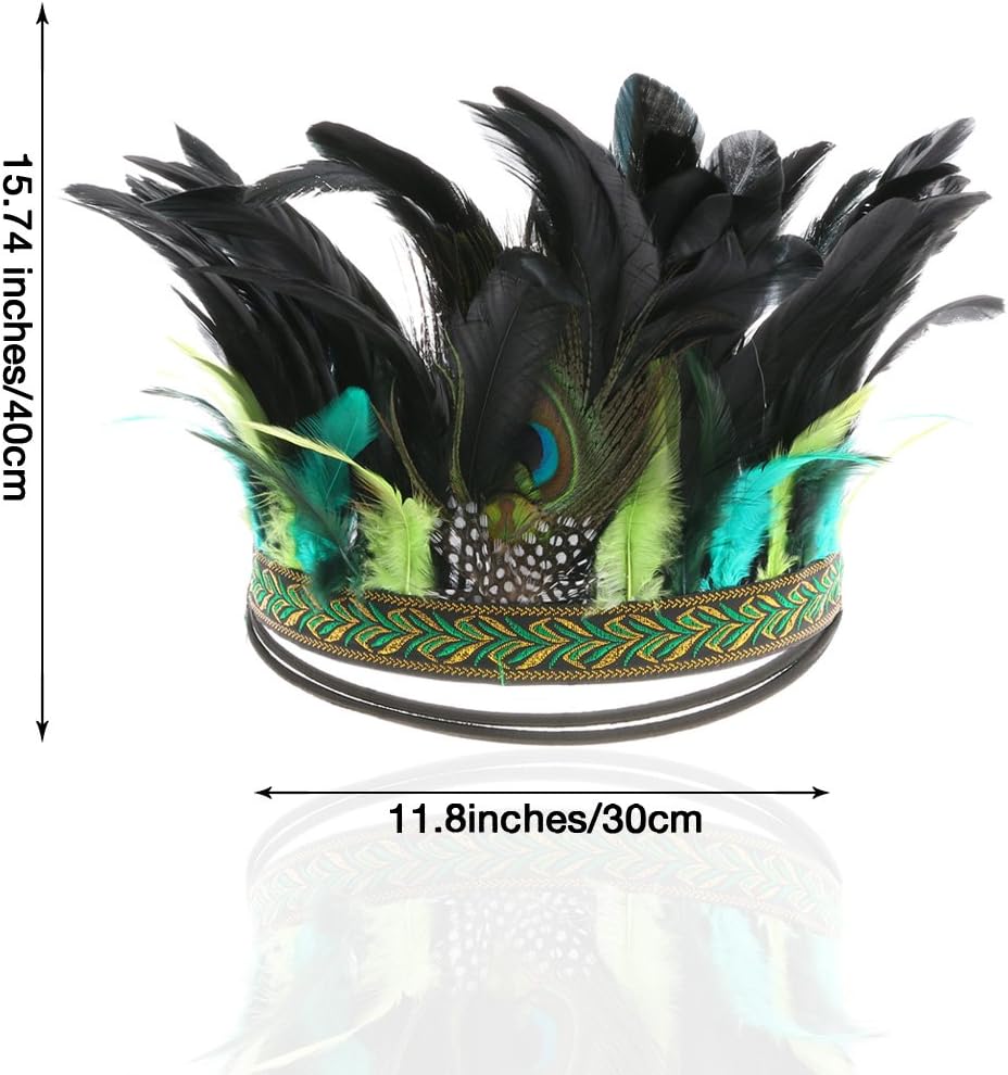 Aukmla Peacock Feather Fascinator Decorative Feather Headpiece Crown Headdress Costume Halloween Headband for Party - Image 4