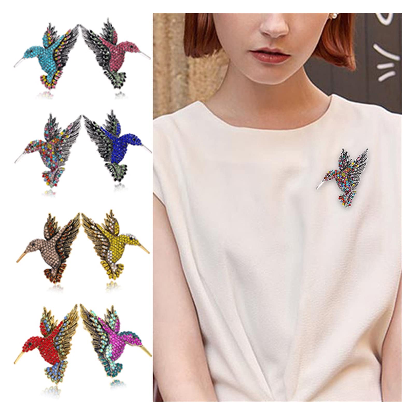 Brosche Brustnadel Kolibri Brosche Bunte Anstecknadel Strass Corsage Bekleidungszubehör Elegante Tierbroschen Modeaccessoires