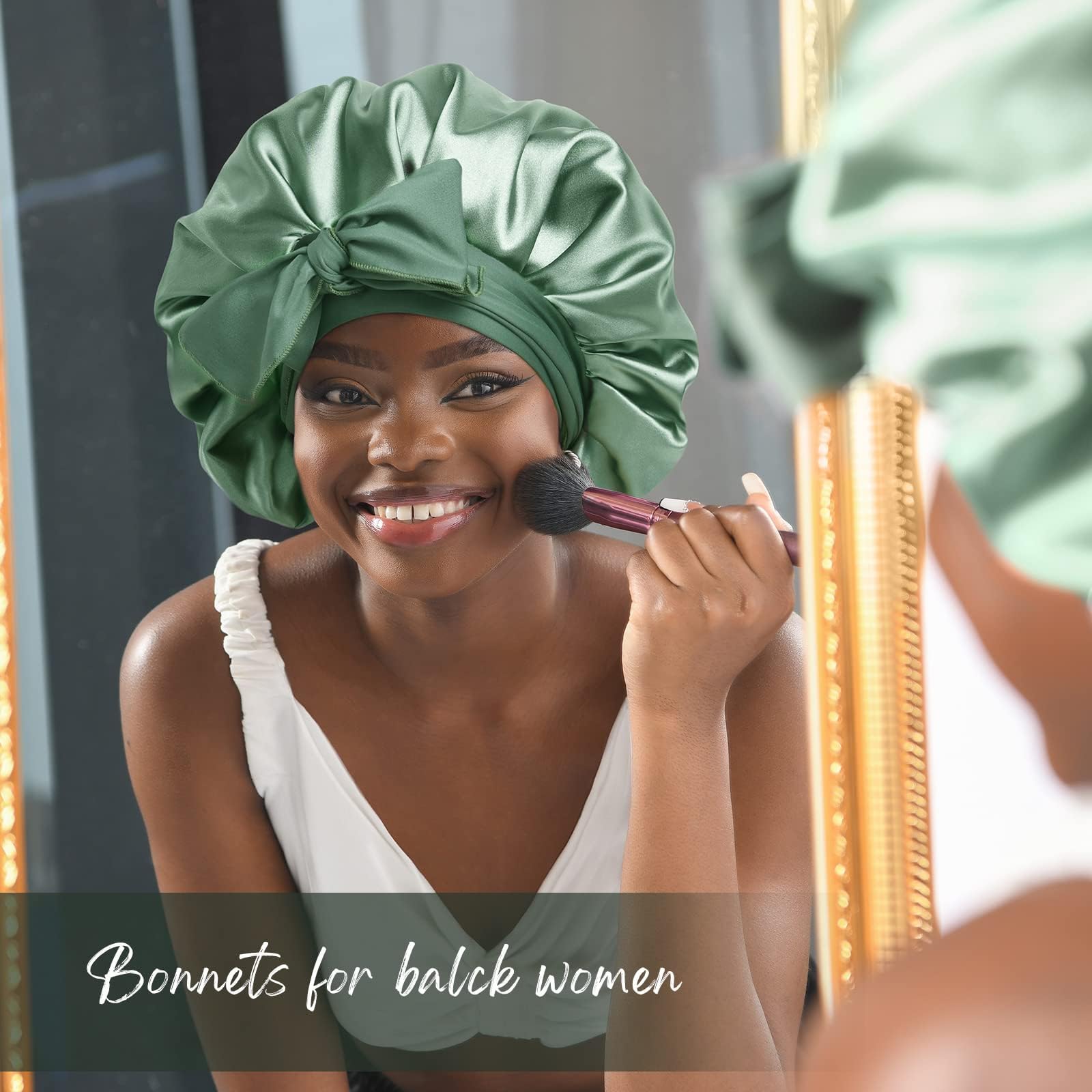 YANIBEST Silk Bonnet for Sleeping Women Satin Bonnet Double Layer Satin Lined Hair Bonnet with Tie Band Curly Hair - Image 3
