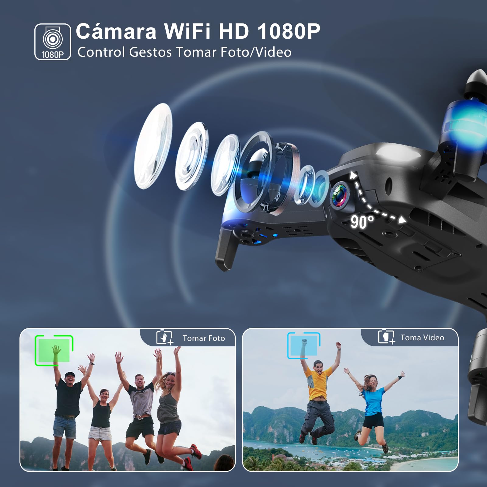 Wipkviey T26 Drone con Cámara 1080P HD – Drone Profesional para Niños y Principiantes, Quadcopter RC con Transmisión FPV en Vivo, 3D Flip, 3 Modos de Velocidad, Incluye 2 Baterías 26 Mins