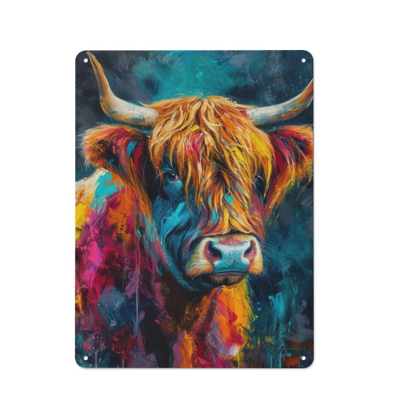 Junmoney Style-7 Metal Plaque With Highland Cow Oil Effect Design 40X30cm, Retro Kitchen Wall Decor For Bakery, Diner, Cafe Or Family Room