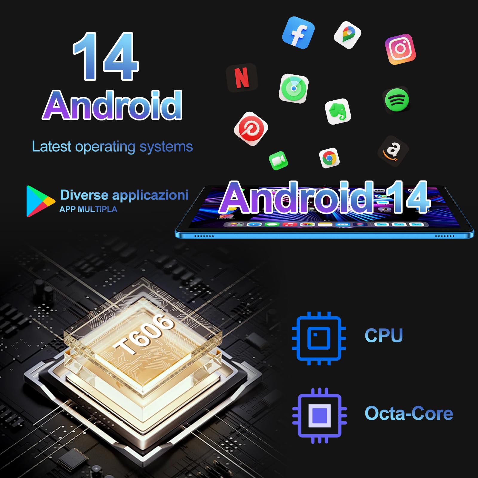 Tablet 2025 11 Inch Tablet Android 14 Tablets with 128GB + 20GB Large Storage, Octa-Core 2.0Ghz, 8000mAh,18W Fast Charging, 5G WiFi, GPS, 5+13MP Camera, Widevine L1, Face Unlock-Blue