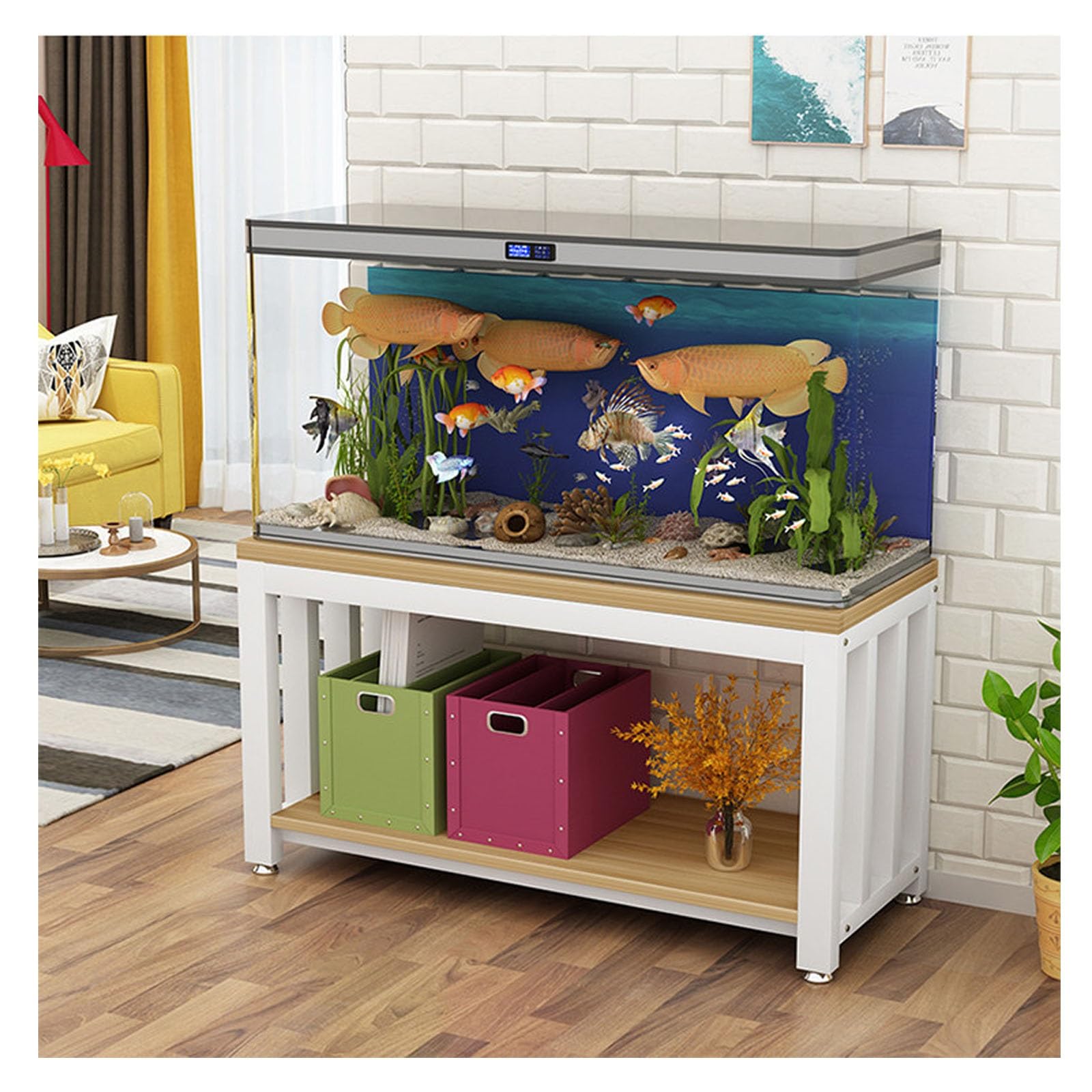Mueble Acuario, Soporte Metálico para Acuarios Y Terrarios | Con Estante de Almacenamiento Y Patas Niveladoras Ajustables(Natural,90x45cm/35.43x17.71in)