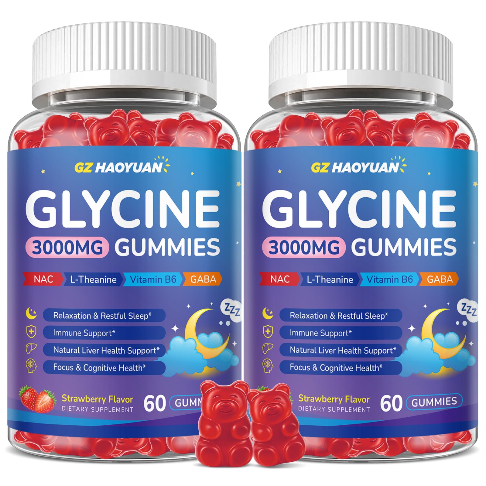 Glycine Gummies, Glycine 3g Supplements with NAC, L-Theanine, GABA, for Sleep, Relax, Nerve & Brain Support, Sugar Free, Vegan, Strawberr Flavor, 60 Cts — Amazon image 9