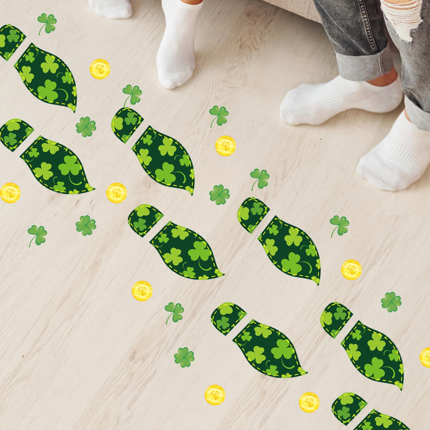 10 Sheets Leprechaun Feet Stickers, Green Leprechaun Footprints Stamp St. Patrick's Day Floor Leprechaun Stickers Decals Irish Gold Coin Shamrock Footprints for Party Supply Kids Home