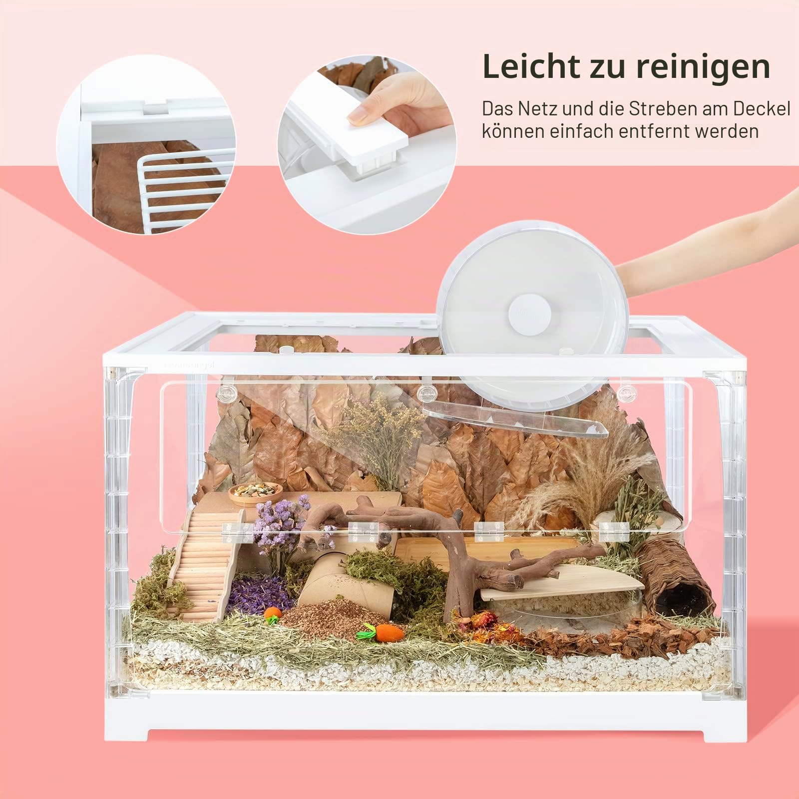 Niteangel Stacker Serie Hamsterkäfig - Stapelbarer und großer Glasbehälter für Hamster, Gerbils, Mäuse, Degus oder andere kleine Haustiere (Dreiseitenglas + Vordere Acryl-Öffnungstür)
