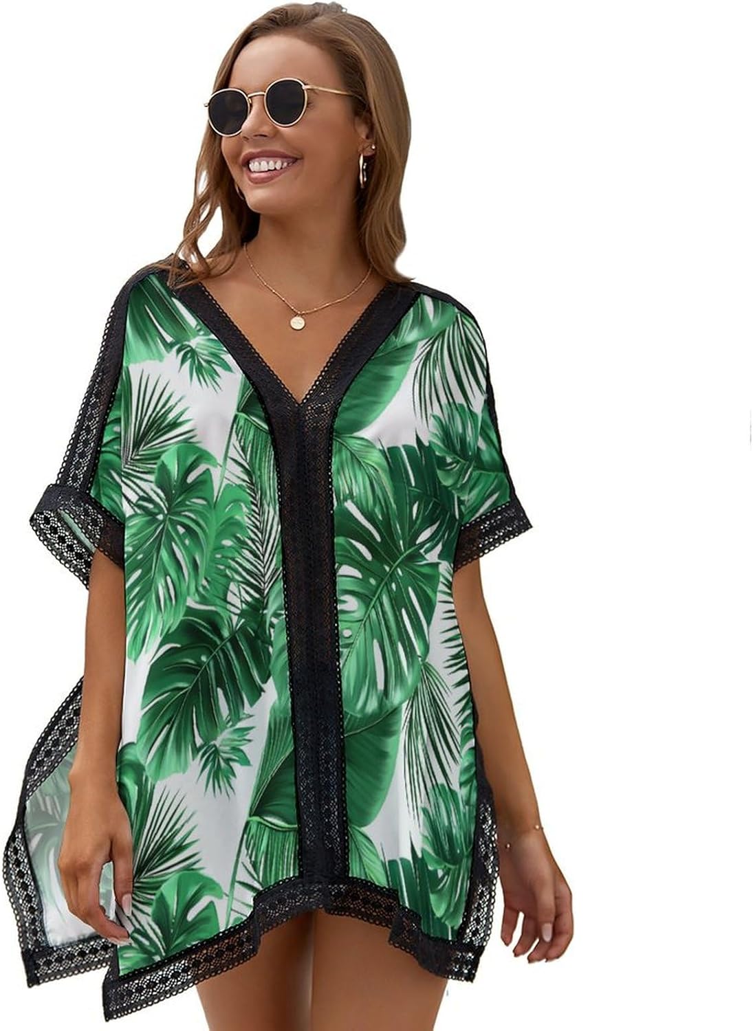 Women's Swimsuit Coverups Bikini Beach Swimwear Cover Up V-Neck Bathing Suit Cover Up Top Tunic