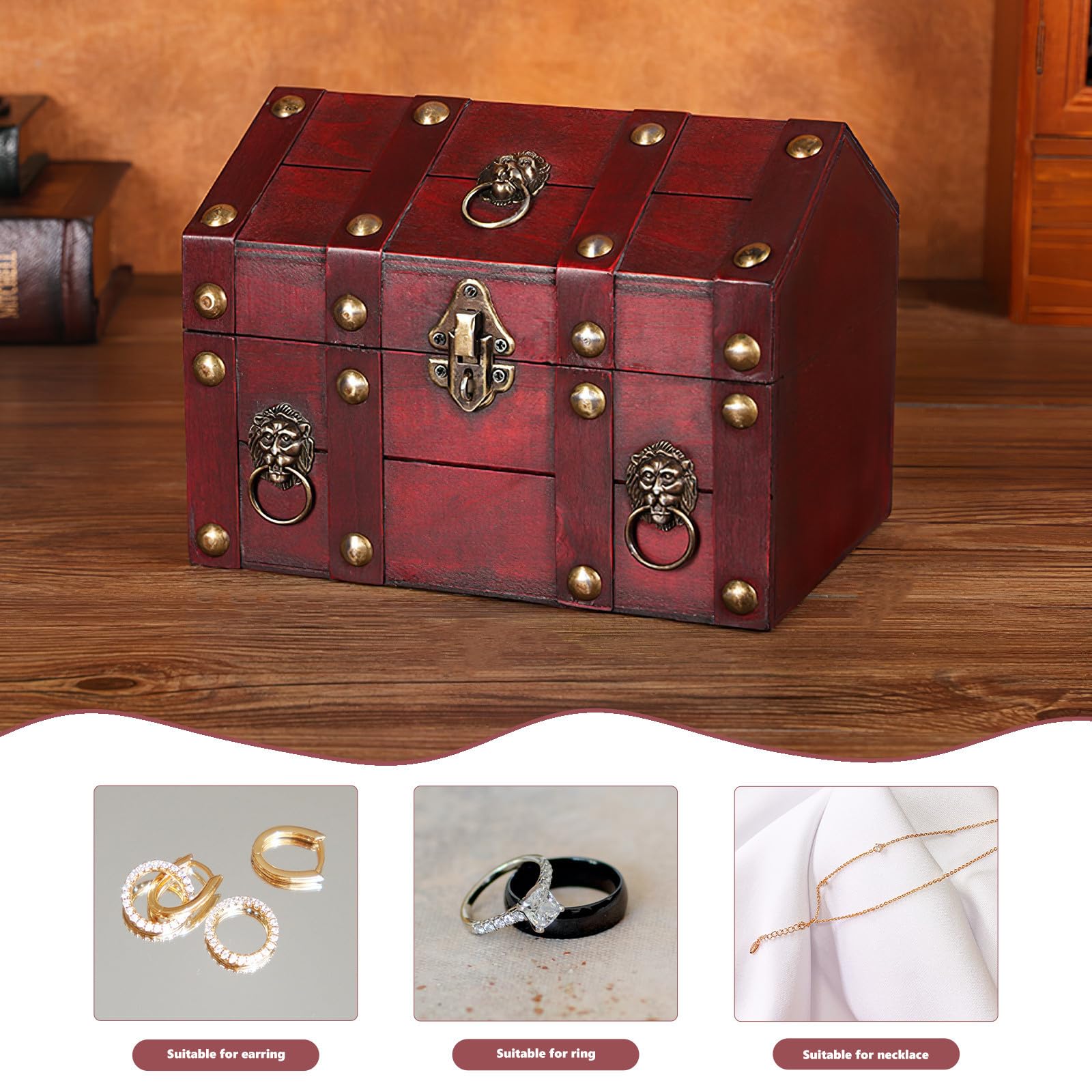 Vintage Sichere und Leichte Holztruhe Schmuckaufbewahrungsbox mit Deckel als Schatzkiste und Desktop Dekoration