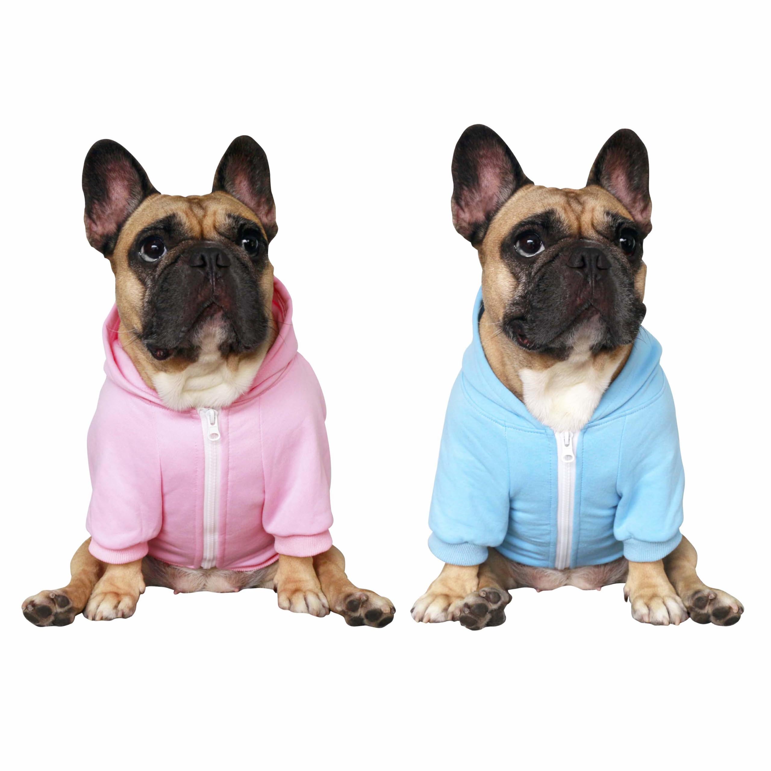 iChoue 2pcs French Bulldog Pug Zipper Hoodies Clothes Pink Blue - Large โ image 1