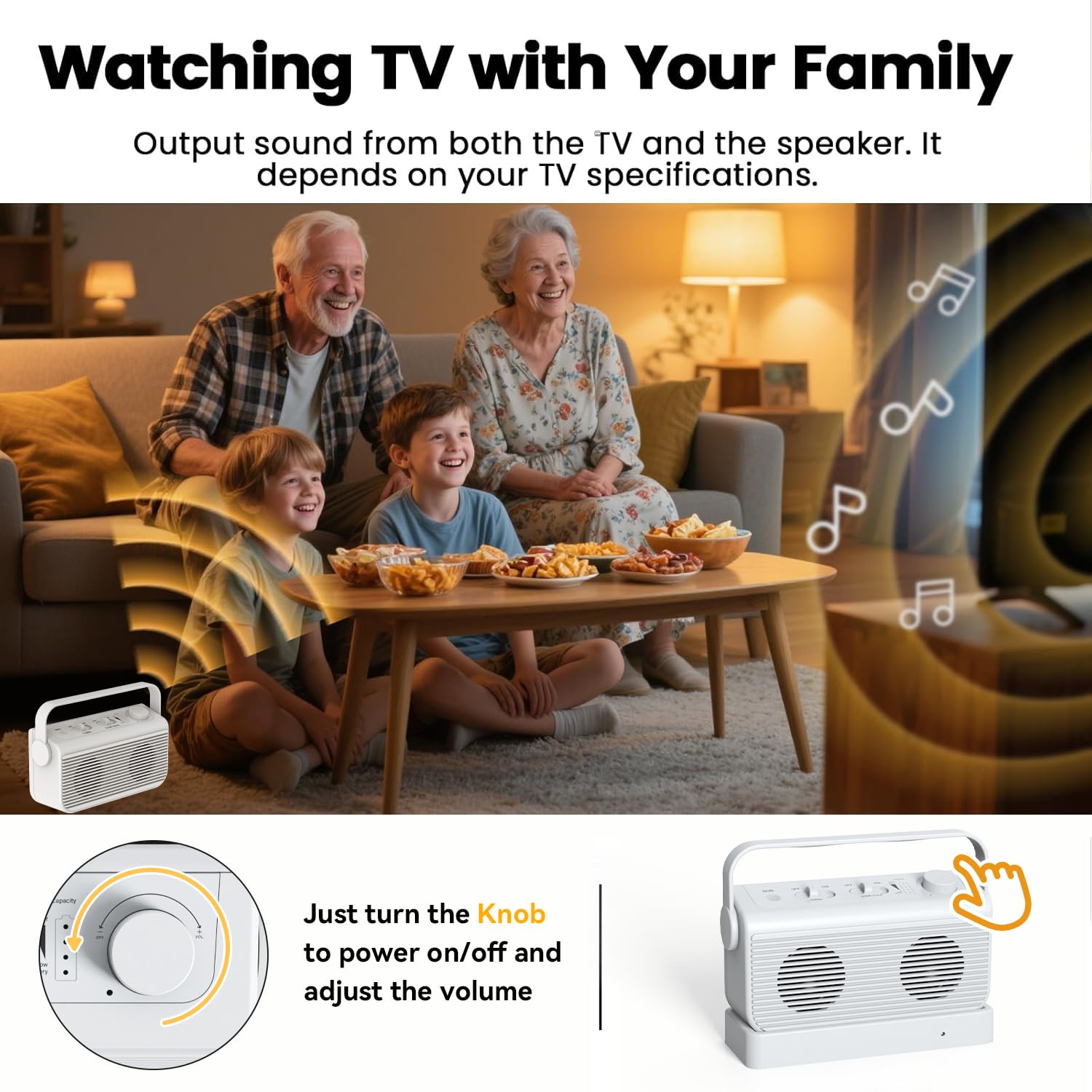 ANSTEN Amplificatore vocale per TV, portata di 30 m, altoparlante TV portatile con interruttore SOS, altoparlante TV per anziani e problemi di udito, nessun ritardo audio, Plug and Play