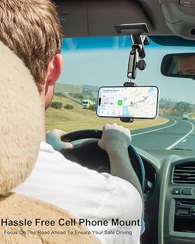 Miniatura 2 de woleyi Soporte de teléfono para visera solar para automóvil, brazo mágico de metal, soporte para teléfono celular con abrazadera de cámara de