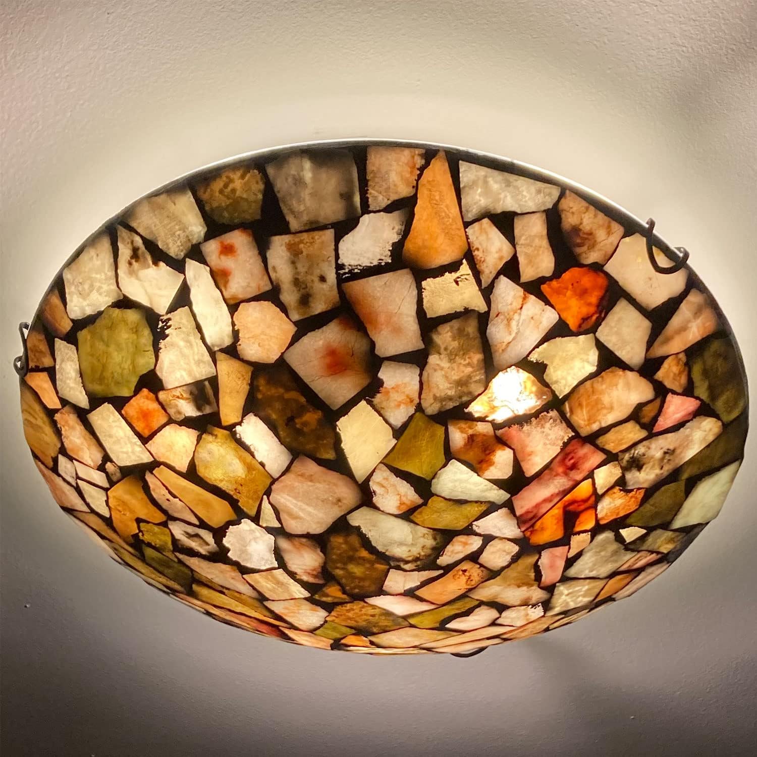ARTZONE Stained Glass Flush Mount Ceiling Light 16 Inch 3-Light Natural Stone Mosaic Ceiling Lamp for Hallway Entryway Bathroom